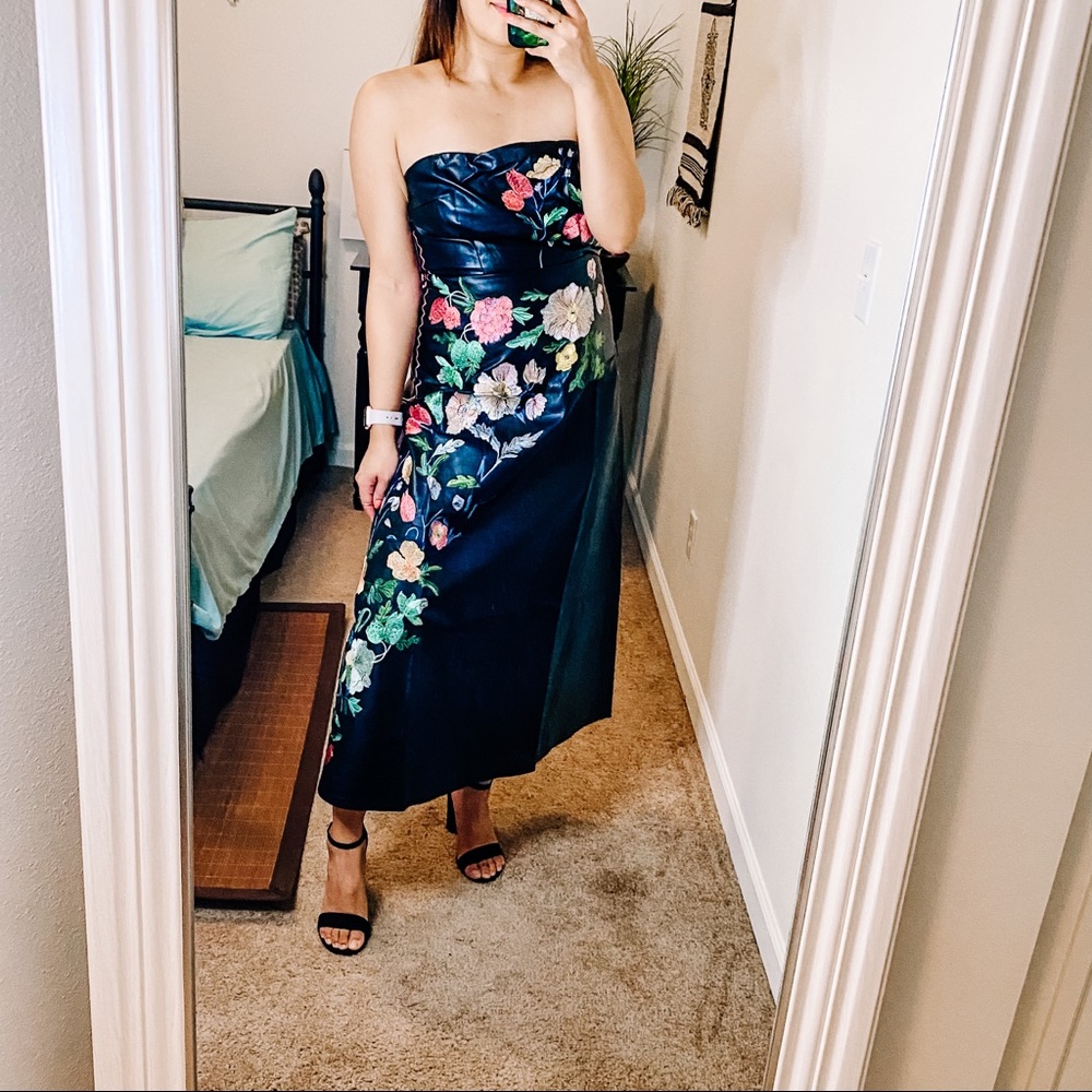 Foxiedox faux leather embroidered strapless dress
